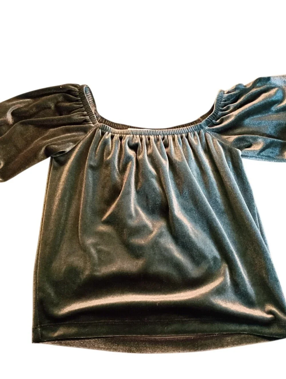 EUC 2/$10 Old Navy Velvet Crop Top in Deep Green Size 6-7 Shimmer